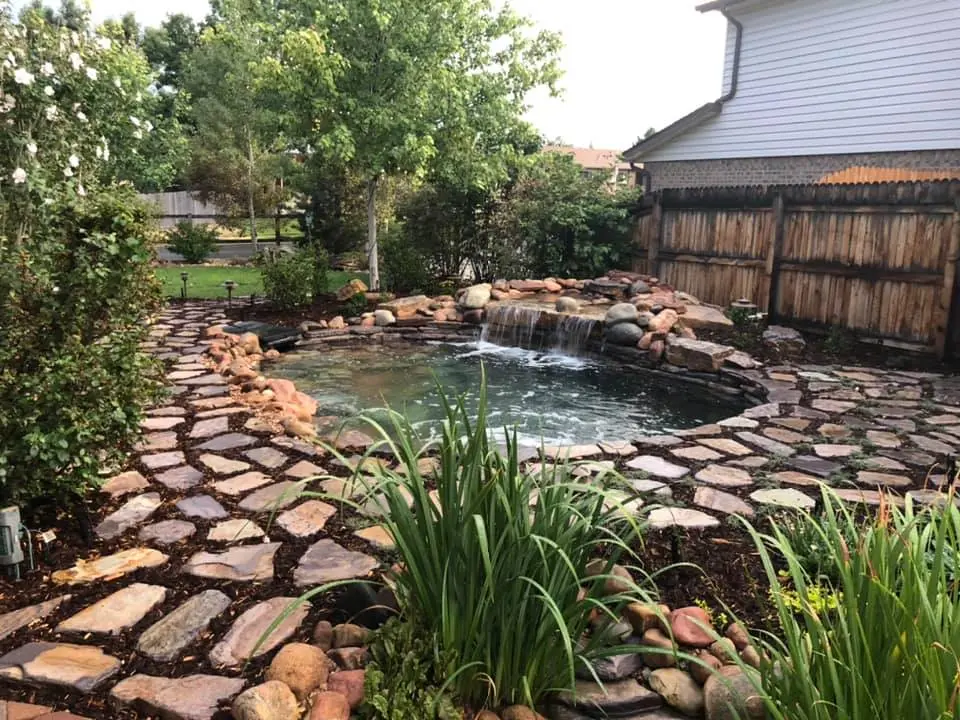 small lagoon with matching stone pathways