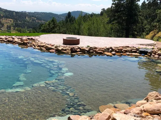 large lagoon shallows on edge of patio